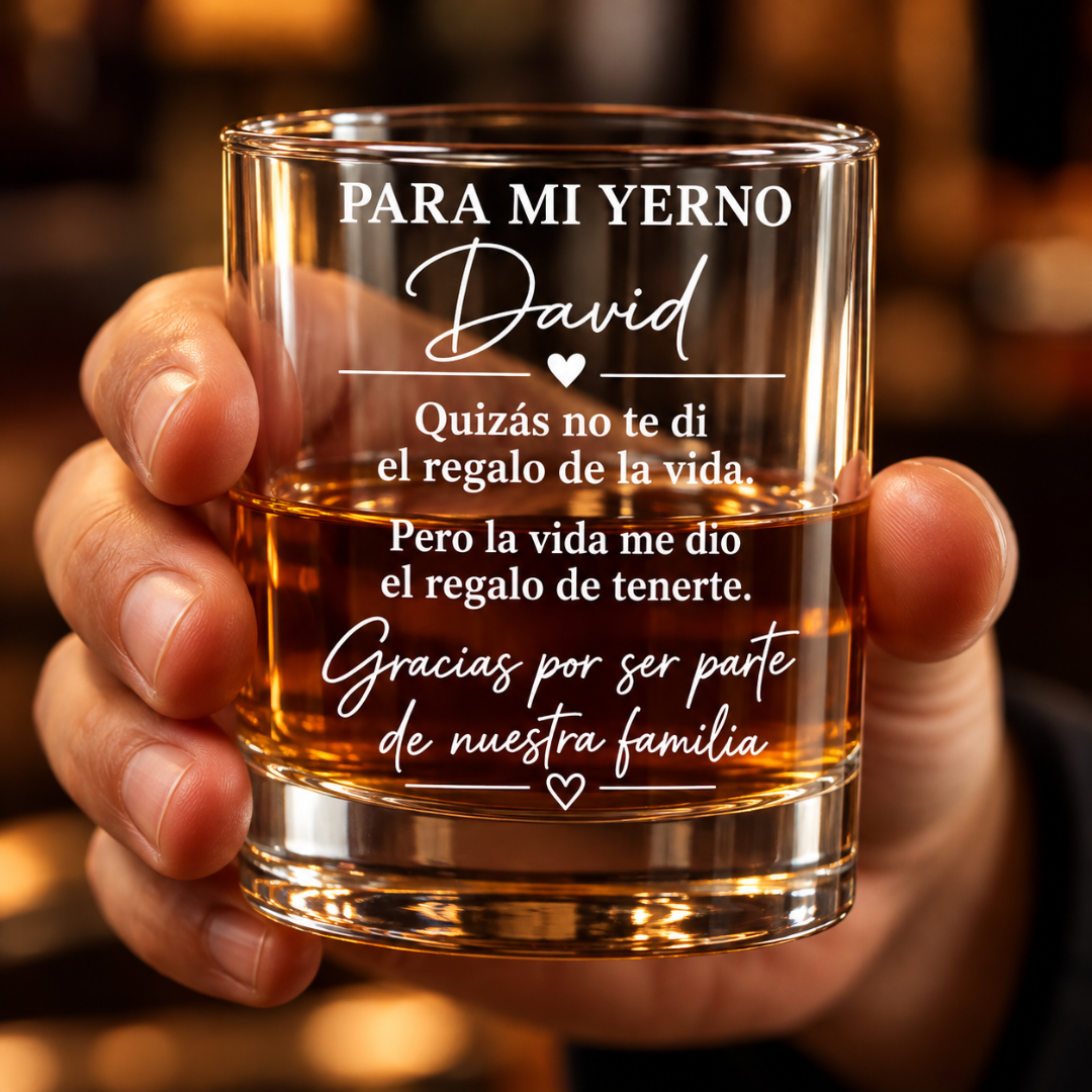 Vaso de Whisky Personalizado para Yerno – Gracias por Ser Parte de Nuestra Familia