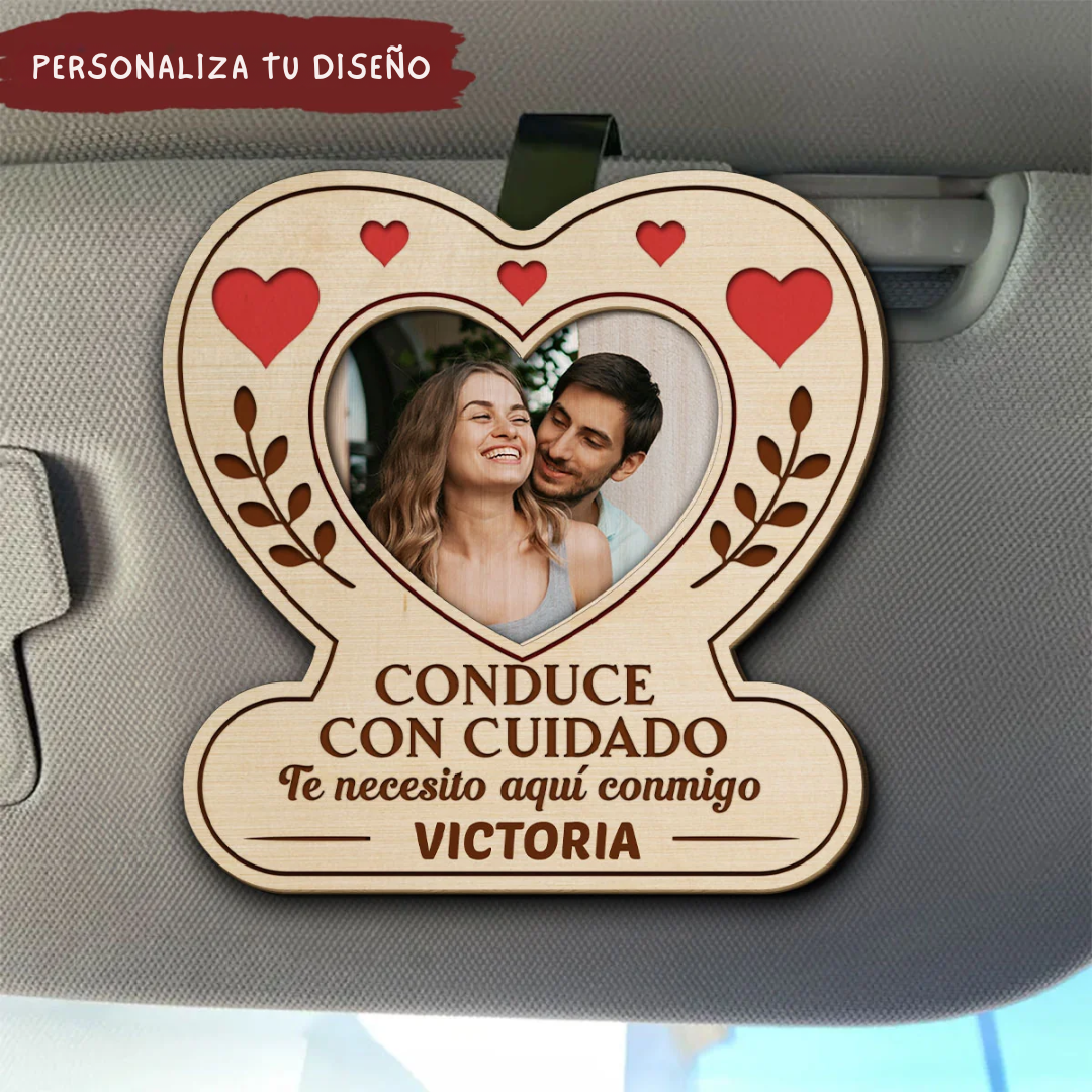 Clip Personalizado para Parasol del Auto con Foto y Mensaje – Regalo para Pareja