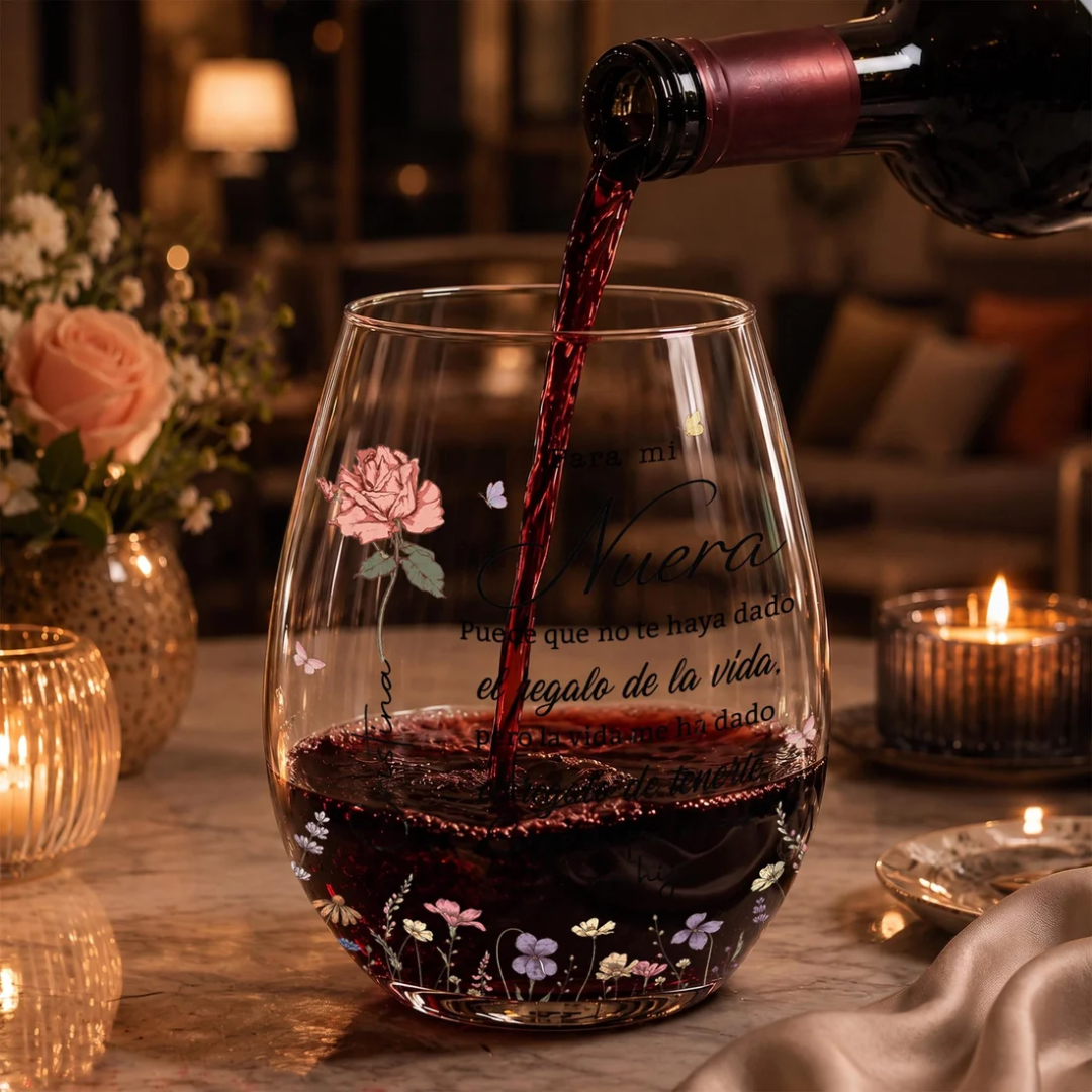 Vaso Tipo Copa Personalizado “Para Mi Nuera” con Mensaje y Flor – Regalo Familiar