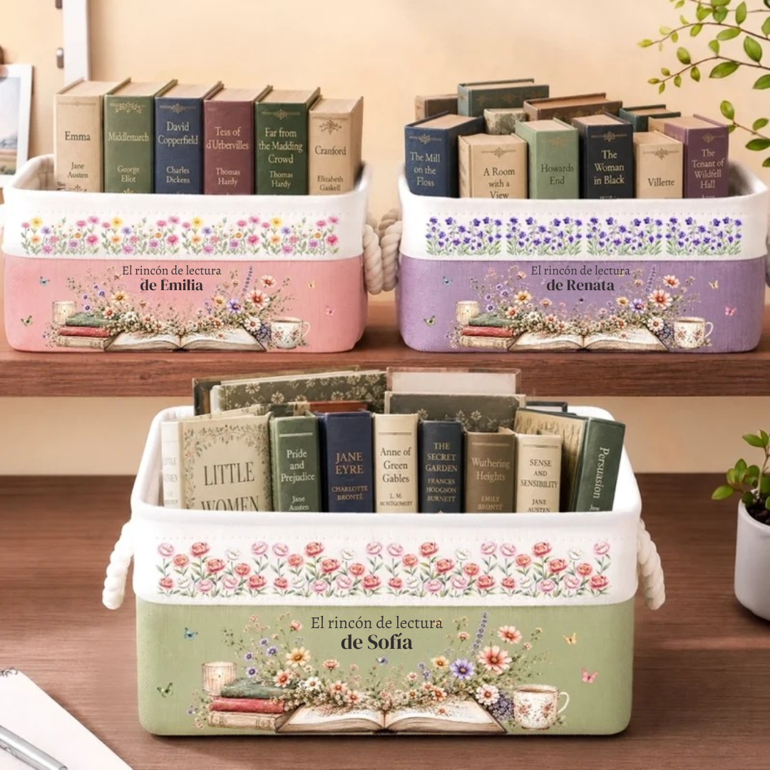Canasta Organizadora Personalizada “El Rincón de Lectura de…” para Libros – Regalo para Amantes de la Lectura
