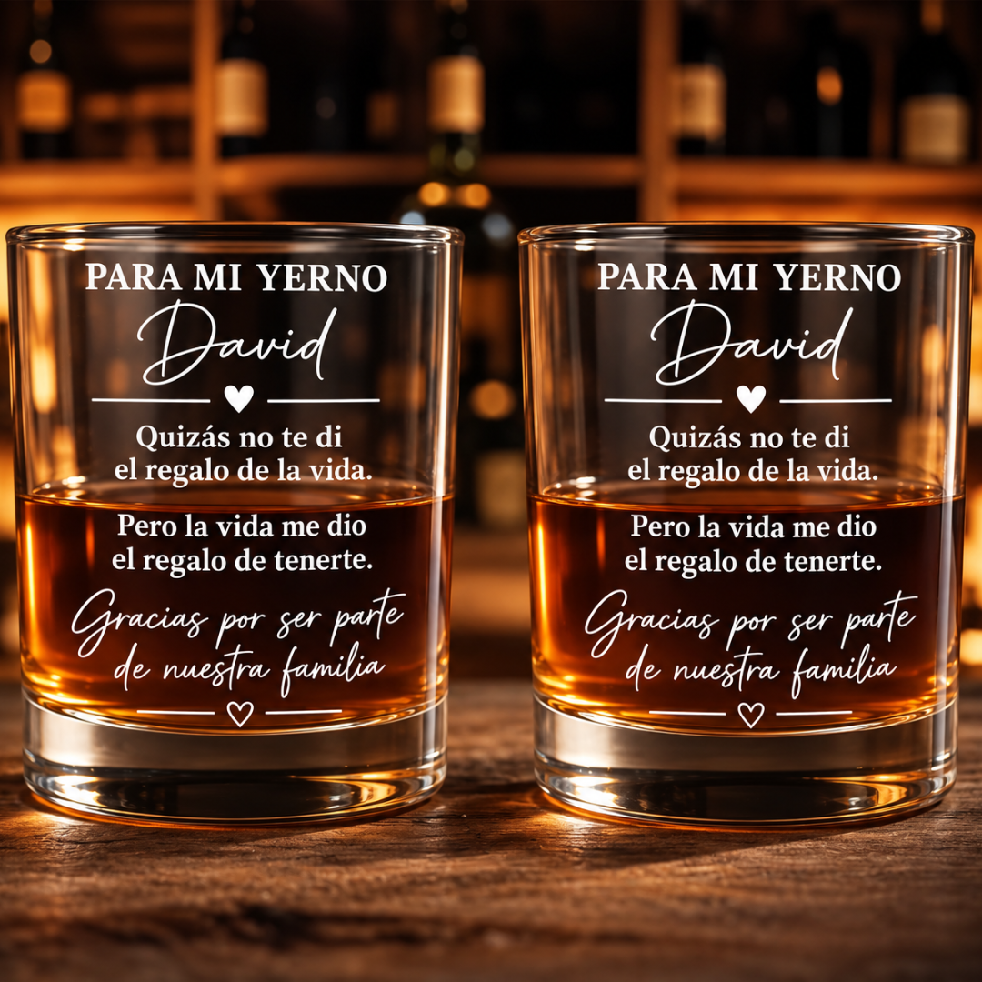 Vaso de Whisky Personalizado para Yerno – Gracias por Ser Parte de Nuestra Familia