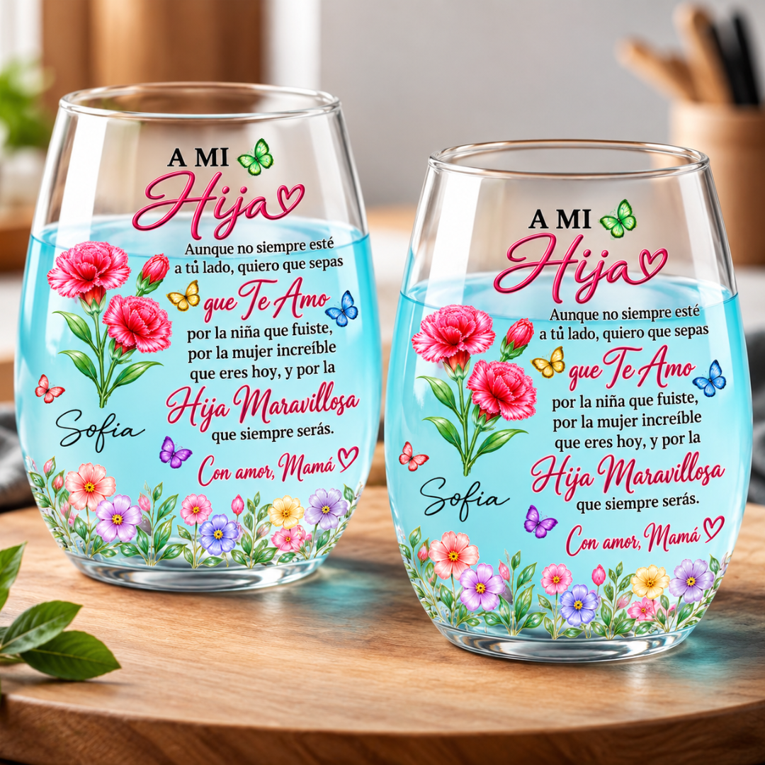 Vaso Tipo Copa Personalizado para Hija – Regalo de Mamá con Mensaje de Amor