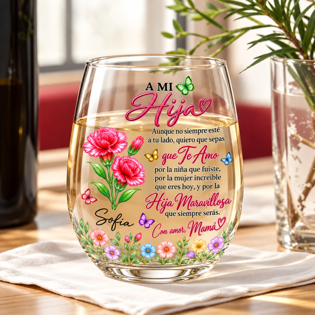 Vaso Tipo Copa Personalizado para Hija – Regalo de Mamá con Mensaje de Amor
