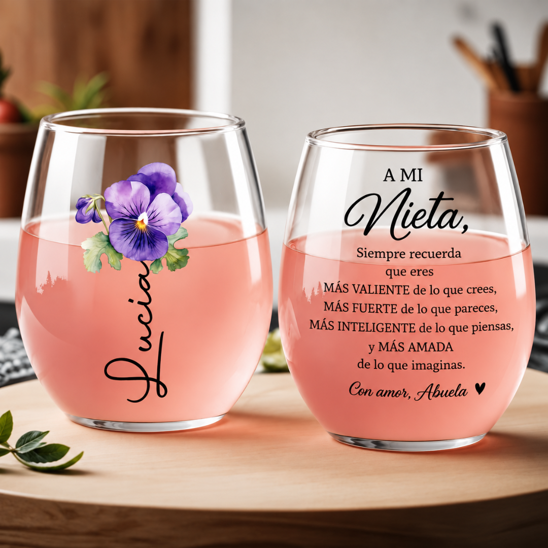 Vaso Tipo Copa Personalizado para Nieta – Regalo de Abuela con Mensaje de Amor