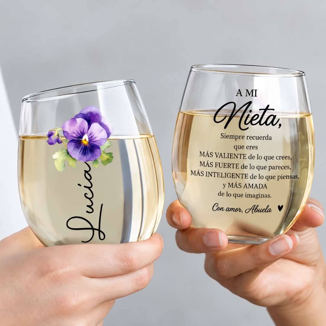 Vaso Tipo Copa Personalizado para Nieta – Regalo de Abuela con Mensaje de Amor