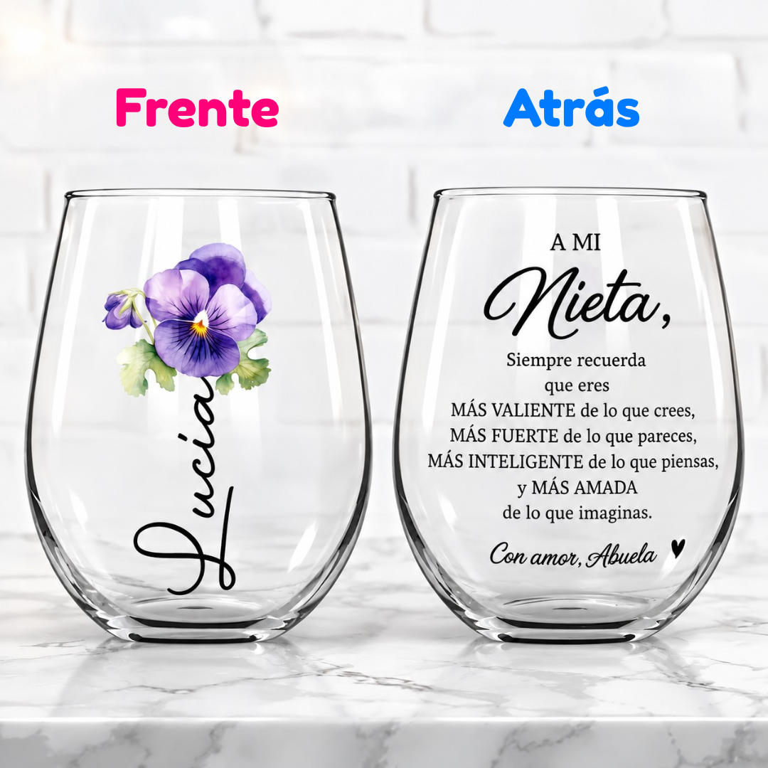 Vaso Tipo Copa Personalizado para Nieta – Regalo de Abuela con Mensaje de Amor