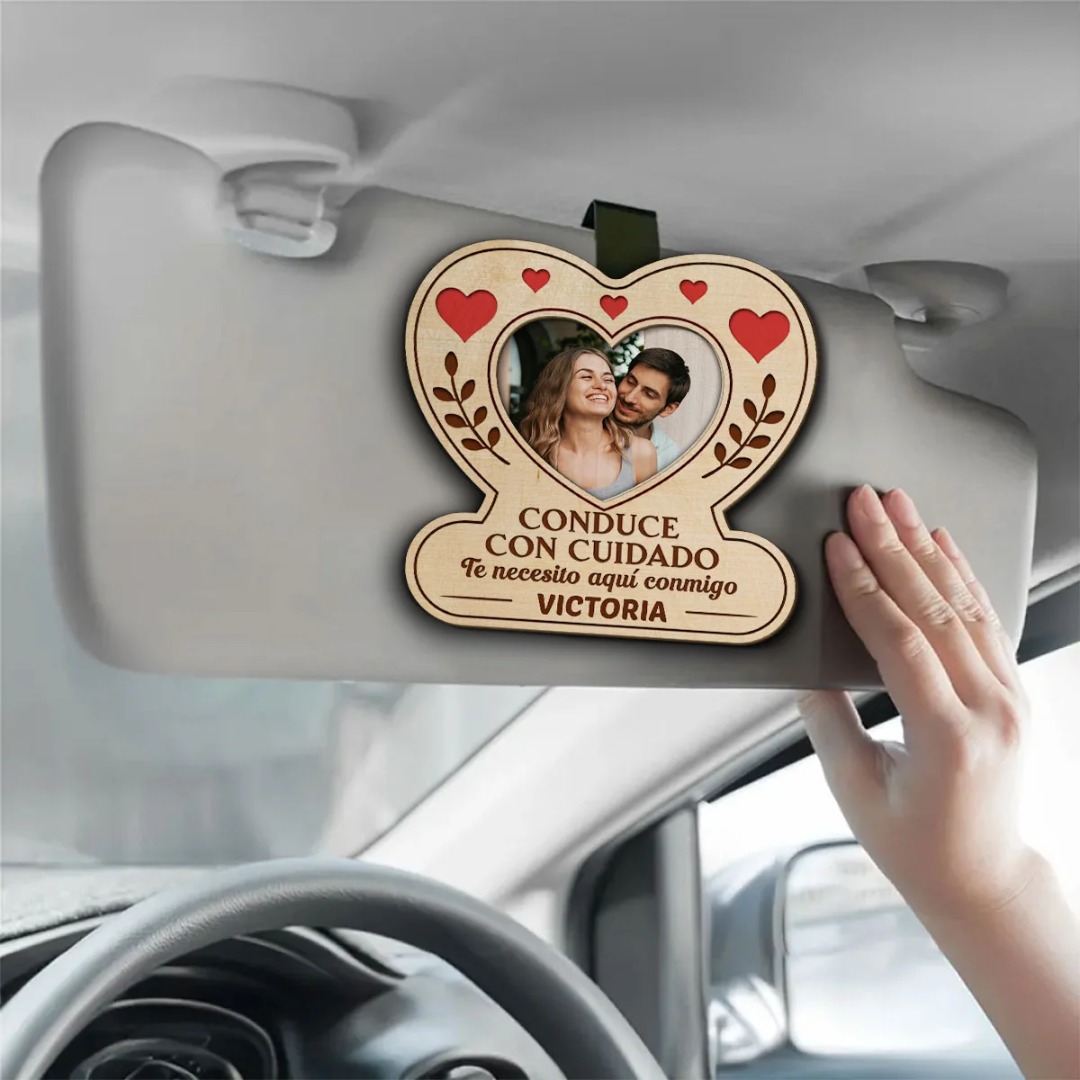 Clip Personalizado para Parasol del Auto con Foto y Mensaje – Regalo para Pareja