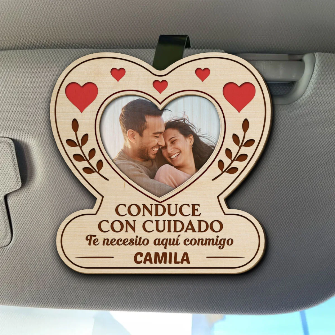 Clip Personalizado para Parasol del Auto con Foto y Mensaje – Regalo para Pareja