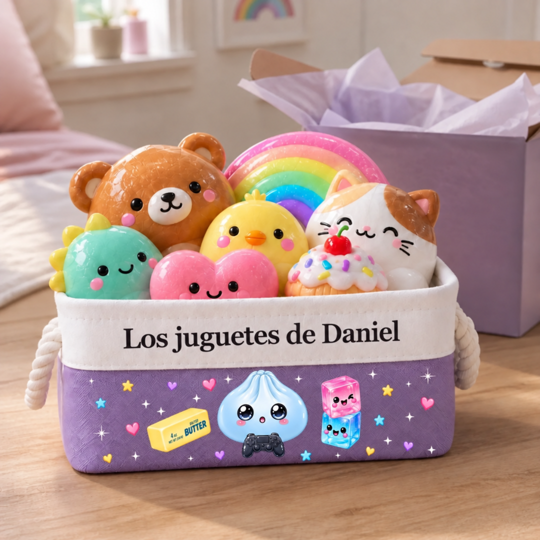 Canasta Organizadora Personalizada para Niños con Nombre – Guarda Juguetes, Peluches y Tesoros