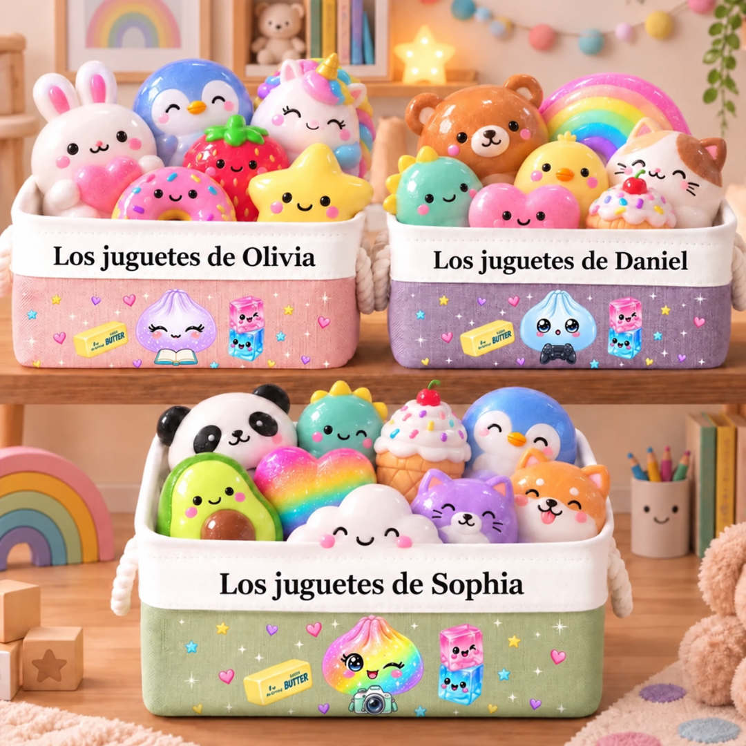 Canasta Organizadora Personalizada para Niños con Nombre – Guarda Juguetes, Peluches y Tesoros