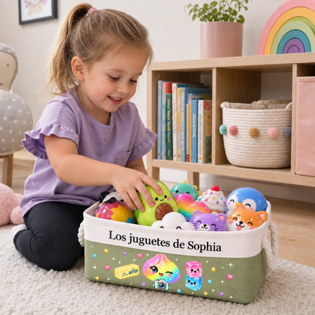 Canasta Organizadora Personalizada para Niños con Nombre – Guarda Juguetes, Peluches y Tesoros