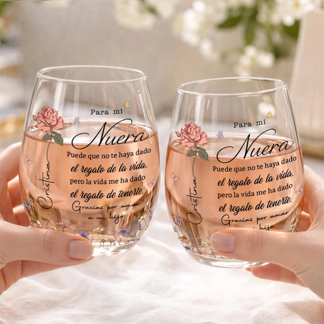 Vaso Tipo Copa Personalizado “Para Mi Nuera” con Mensaje y Flor – Regalo Familiar