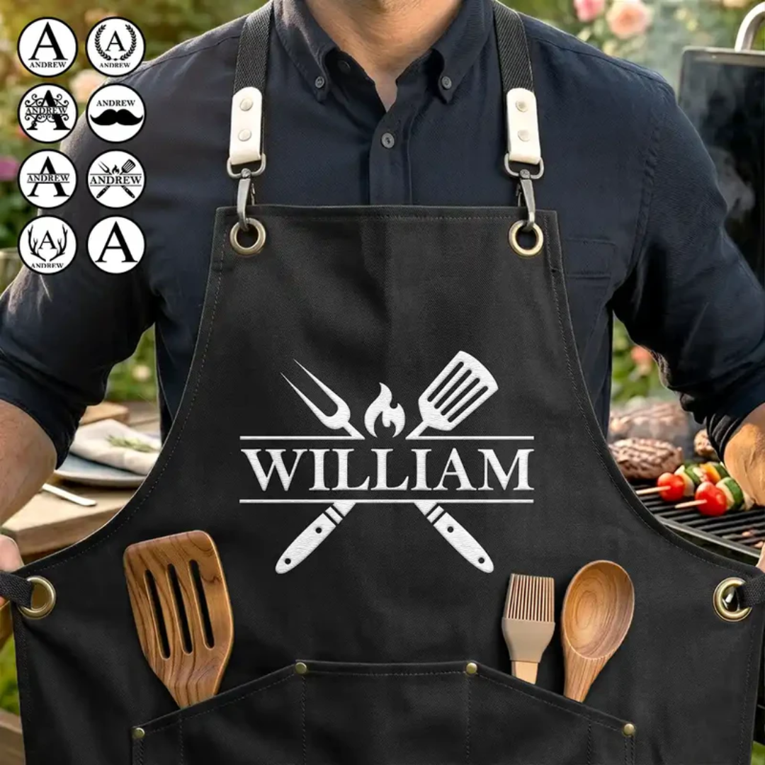 Delantal Parrillero Personalizado con Nombre – Regalo Dieciochero para Papá o Abuelo