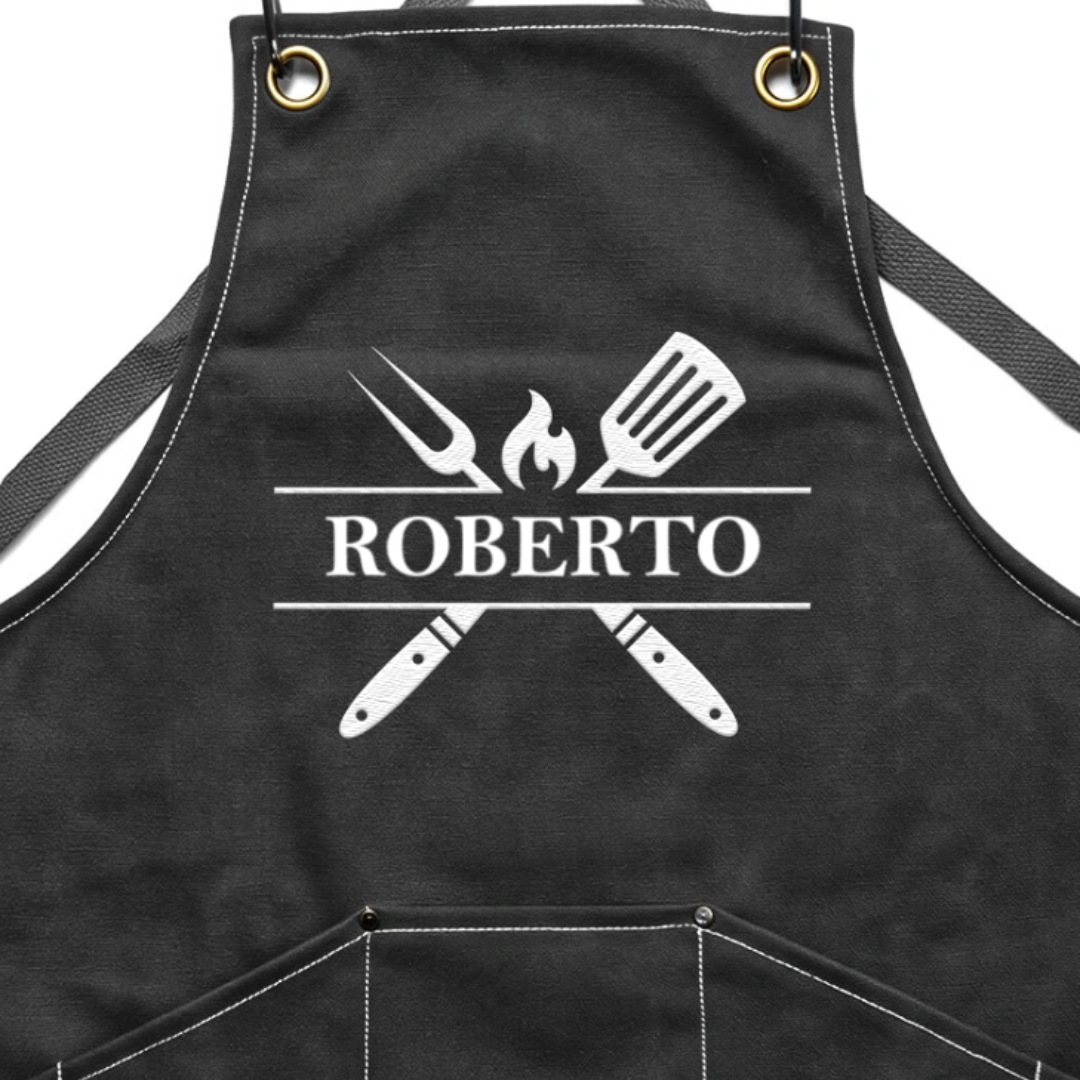 Delantal Parrillero Personalizado con Nombre – Regalo Dieciochero para Papá o Abuelo