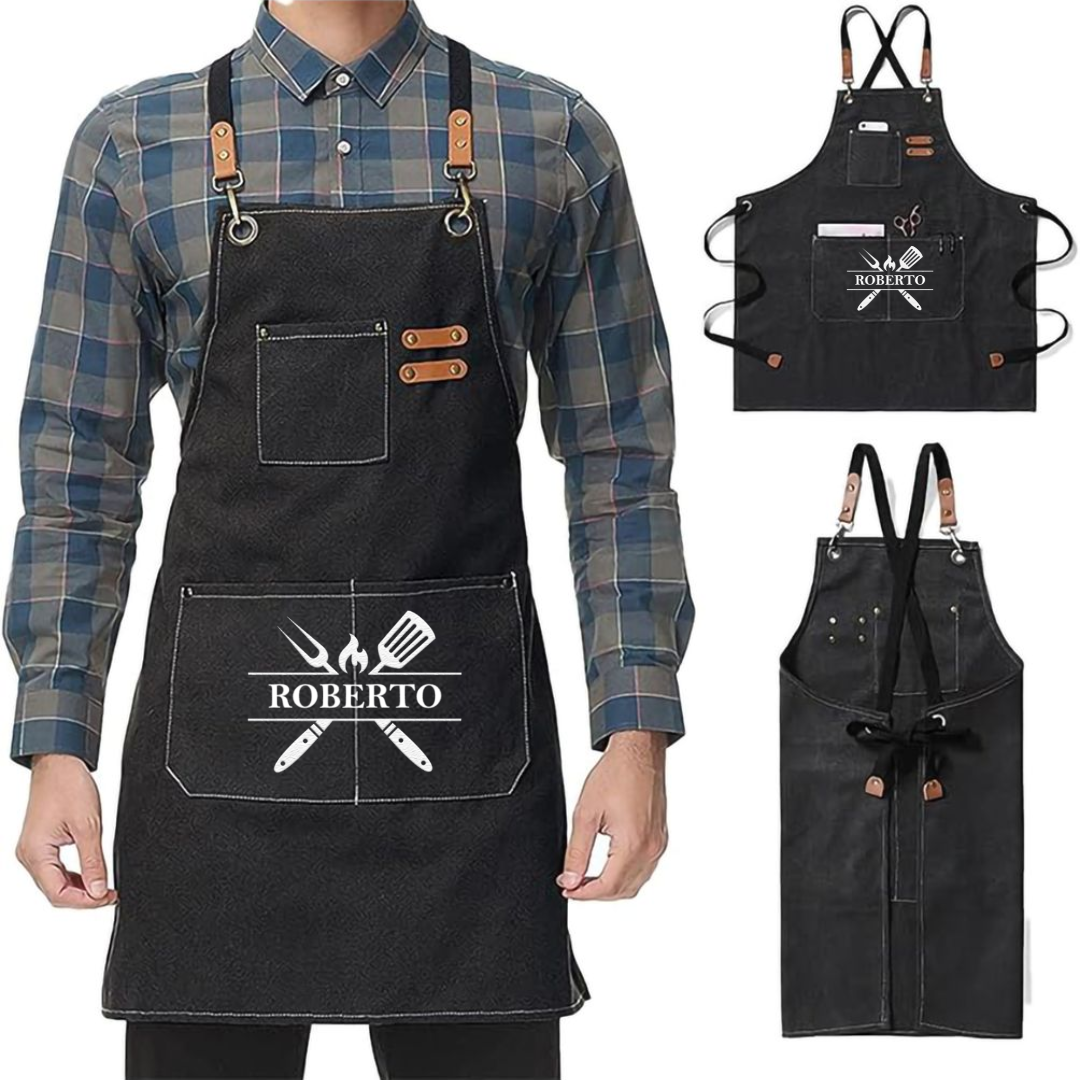 Delantal Parrillero Personalizado con Nombre – Regalo Dieciochero para Papá o Abuelo