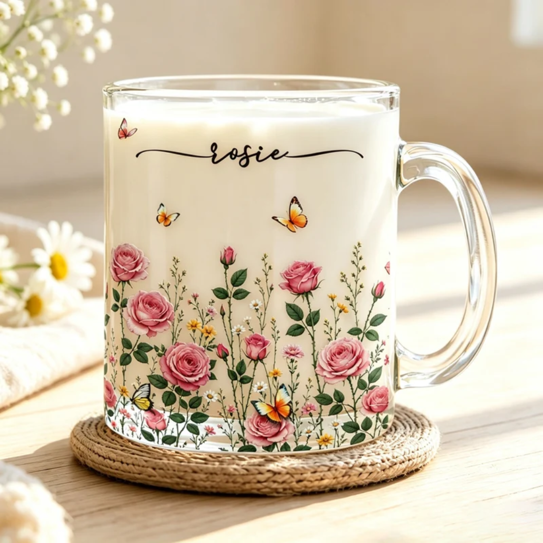 Taza Personalizada con Flor y Nombre – Regalo Especial para Ella