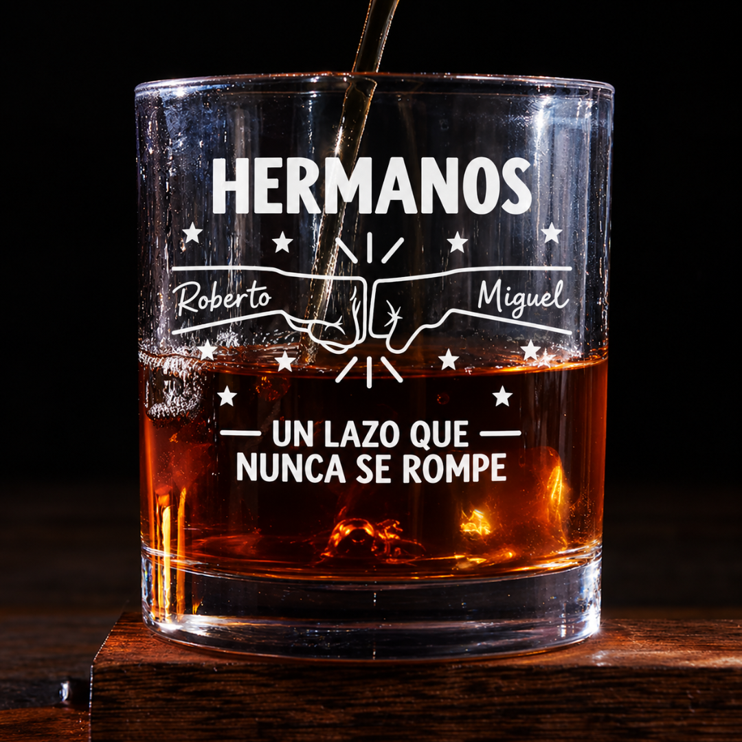 Vaso de Whisky Personalizado para Hermanos con Nombres – Regalo Especial