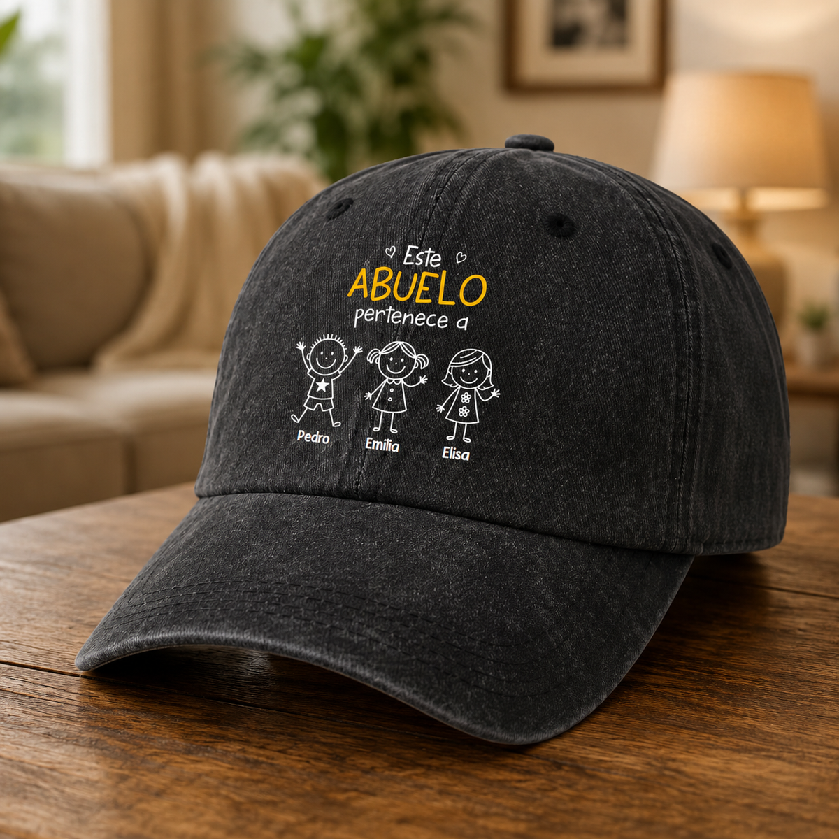 Gorro Personalizado “Este Abuelo/Papá Pertenece A…” con Figuras de Hijos o Nietos y Nombres – Regalo Familiar
