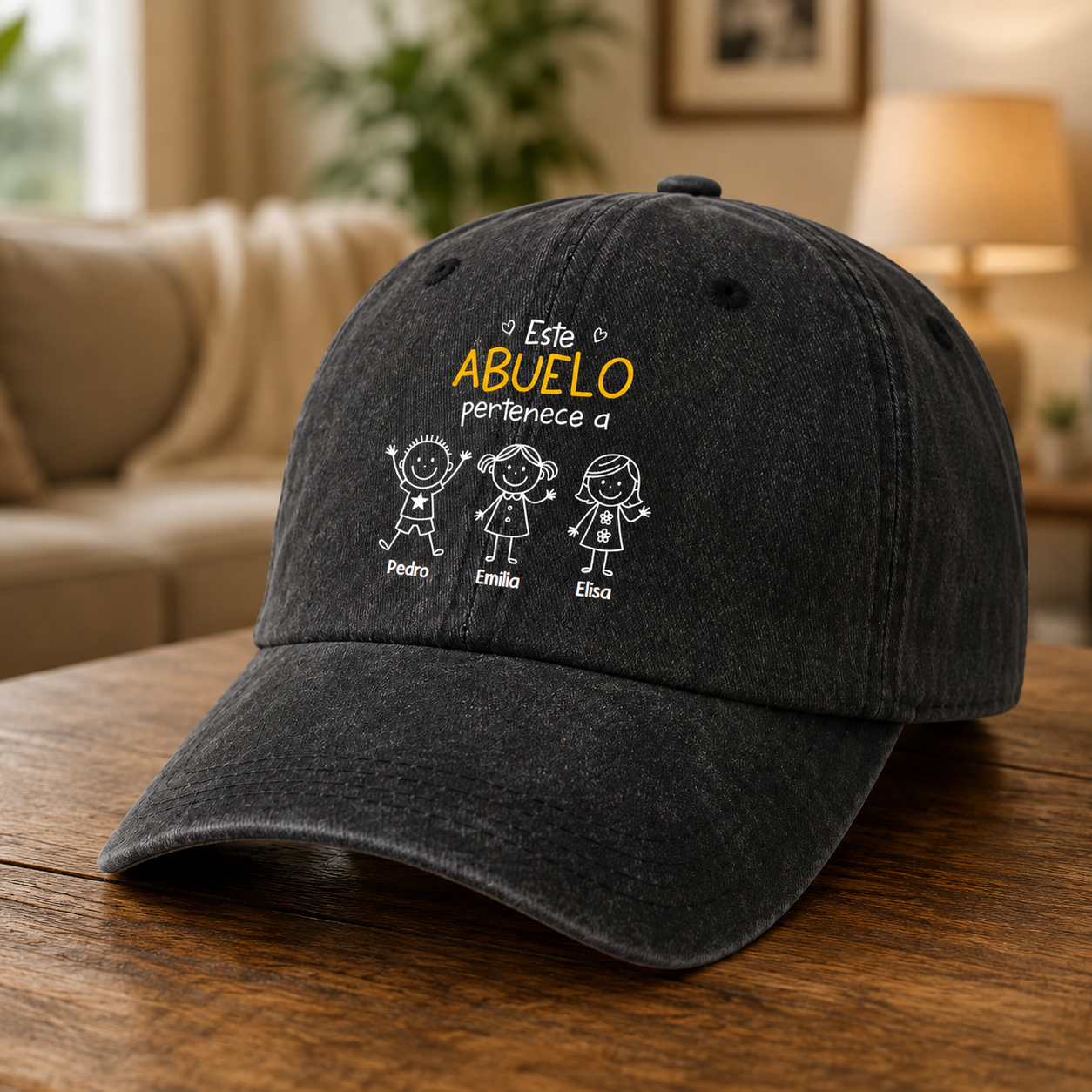 Gorro Personalizado “Este Abuelo/Papá Pertenece A…” con Figuras de Hijos o Nietos y Nombres – Regalo Familiar