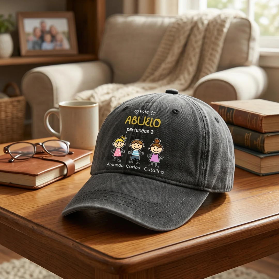 Gorro Personalizado para Abuelo o Papá con Figuras de Hijos/Nietos y Nombres – Regalo Familiar